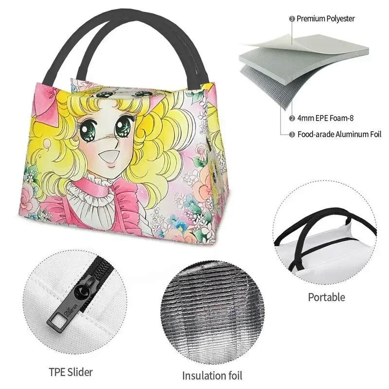 Candy Candy Thermal Insulated Lunch Bag Women Anime Manga Portable Lunch Tote for Office Outdoor Multifunction Meal Food Box