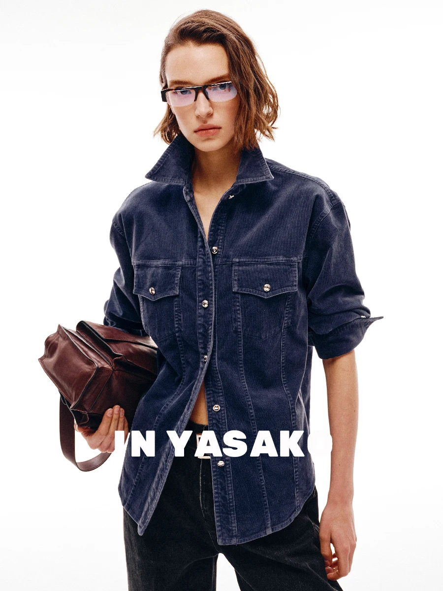 

Современная женская рубашка-куртка YASAKO из хлопкового вельвета с длинными рукавами, на пуговицах, с эффектом утяжки на талии