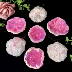 Random 1PC High Quality Pink Aura White Agate Natural Crystal Raw Stone,Mineral Crystal,Family And Friends Gift,Decoration