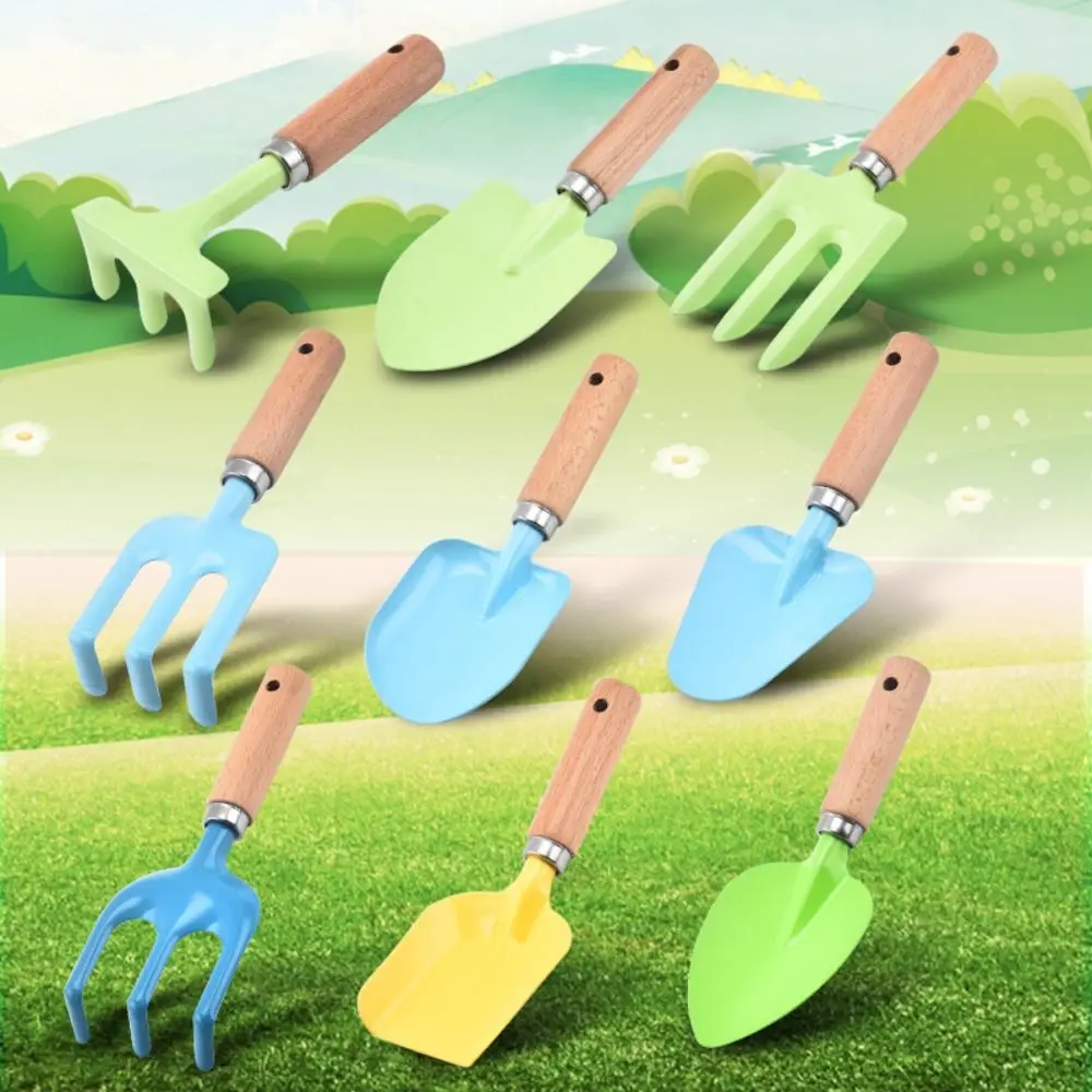 1/ 3 pz Little Gardener Kids attrezzi da giardinaggio Set robusto manico in legno sicuro strumento da giardino per bambini allentare la pala del terreno rastrello forchetta