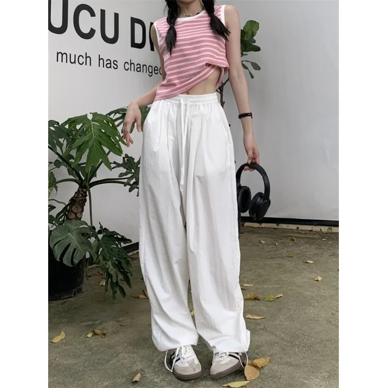 High Waist Wide Leg Pants Women's Trendy Drawstring Quick Dry Straight Cut Casual Trousers Spring Summer Versatile  Color