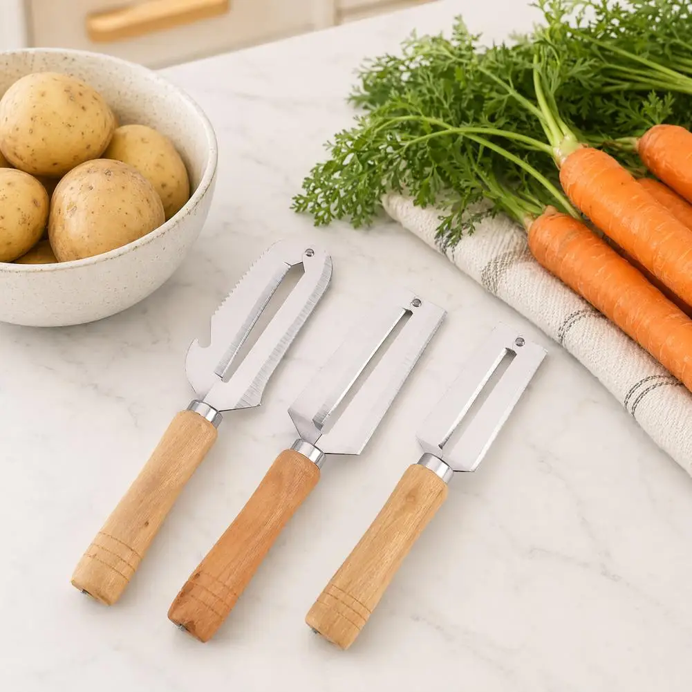 Outdoor Fruit Peeler Peeling Cutter with Wooden Handle Vegetable Peeler with Stainless Steel Head Multi-purpose for Kitchen