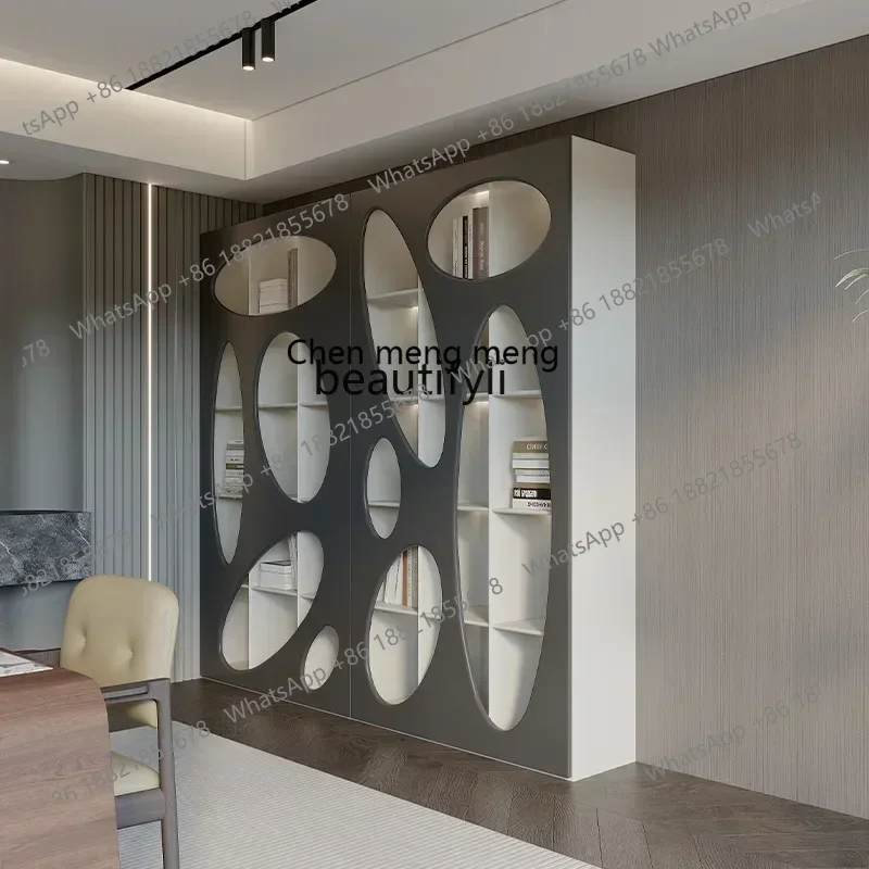 

SS new style Italian minimalist solid wood study bookcase combination, modern minimalist villa bookshelfss 7486