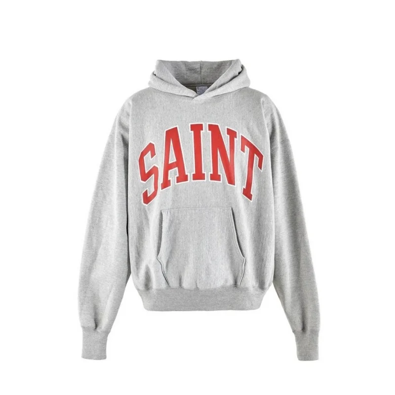 

Heavyweight Fabric Vintage Letters Pattern Print Saint Gray Hoodie Mens Womens Casual Loose Fall/Winter Oversized Pullover