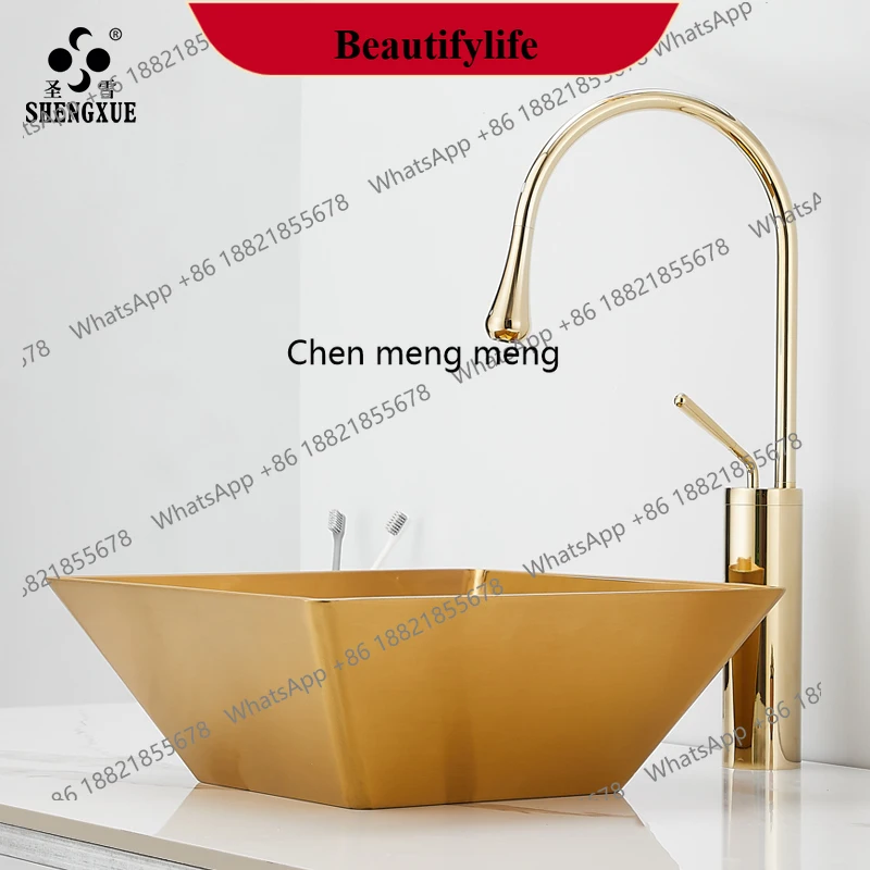 

E153 Nordic gold counter basin 304 stainless steel bathroom cabinet wash basin household light luxury hotel face wash art basin