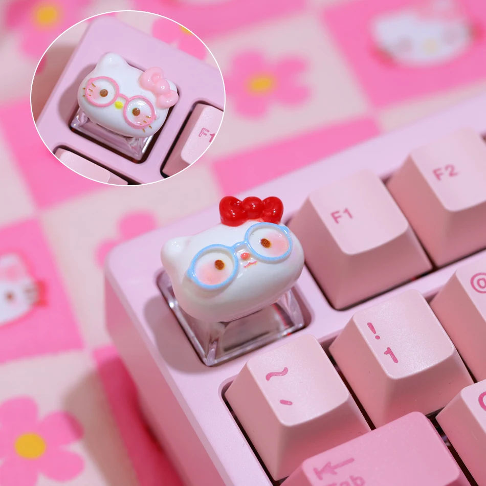 New Pink Custom Hello Kitty Keycaps Cute Transparent Keycaps for Cherry Cross Axis Mechanical Keyboard Keycaps ESC Base 키캡