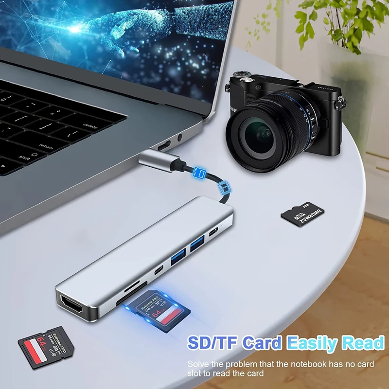 Rankman USB C Hub to 4K HDMI-Compatible USB 3.0 2.0 Type C Charging SD TF Card Reader Dock for MacBook iPad Samsung S22 Dex TV