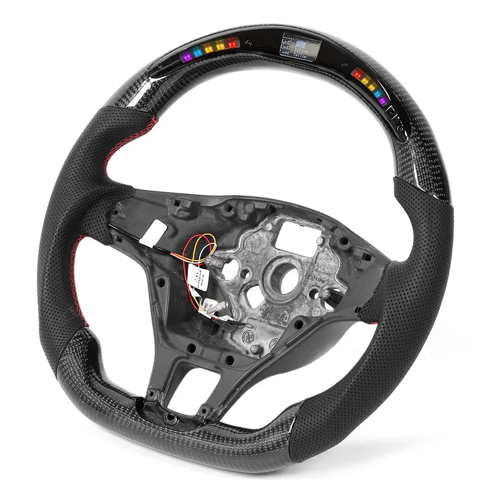 LED Race Digital Display Steering Wheel Preforated Leather With Red Stitching for Mk7 Mk7.5 2013-2020 Car Carbon Fiber