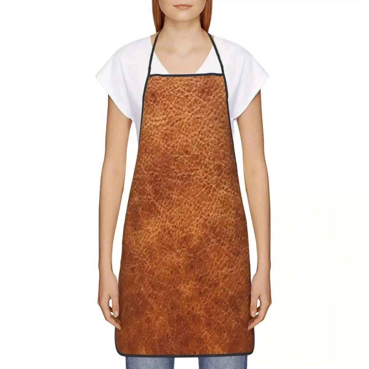 1pc Faux Crocodile Leather Apron Brown Texture Kitchen Cooking Baking Gift For Men Luxury Chef Wear Durable Design