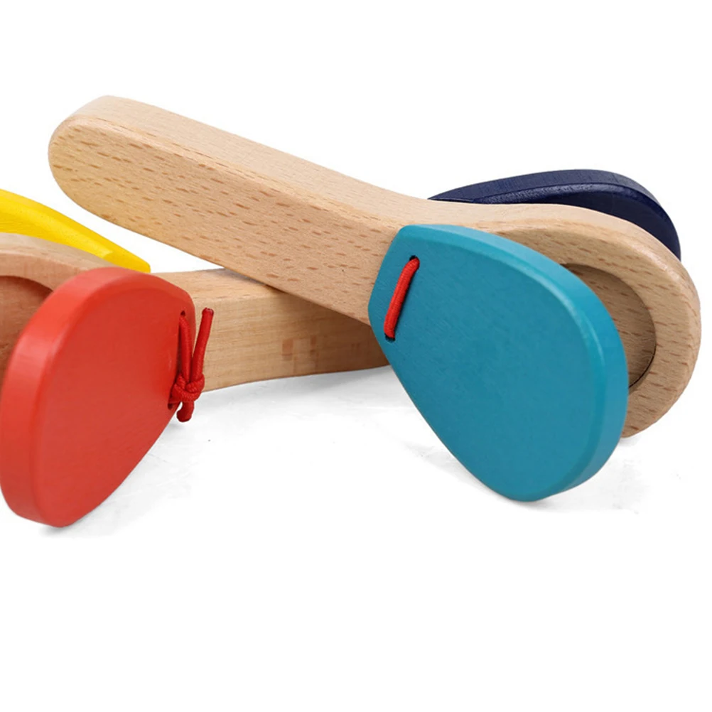

Wooden Castanets Musical Toys Clappers Percussion Kids Educational Bright Colors Patterns Practical Lightweight Portable