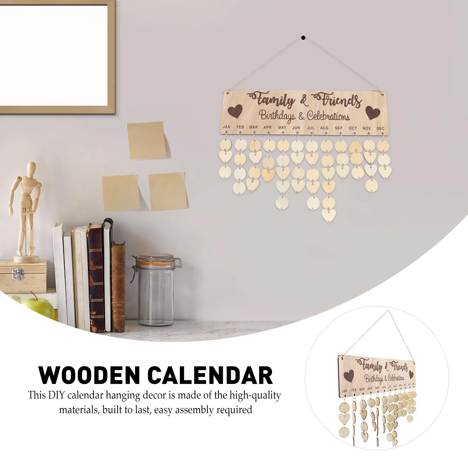 Tablero de recordatorio de calendario colgante, pegatinas de nombre decorativas para el hogar, madera para placa, letra, cumpleaños