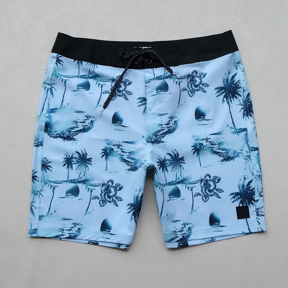 Calções de praia com secagem rápida masculina, roupa de banho, calção de banho, prancheta de surf, cordão, bermuda, verão