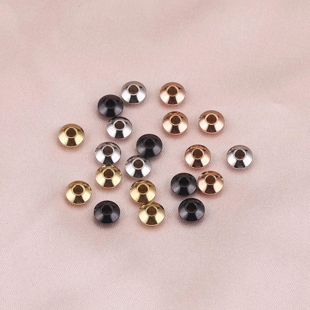 20pcs 4/5/6/8mm Gold-Plate Stainless Steel Flat Spacer Abacus Seed Beads Big Hole Charm Beads for Jewelry Making DIY Bracelet