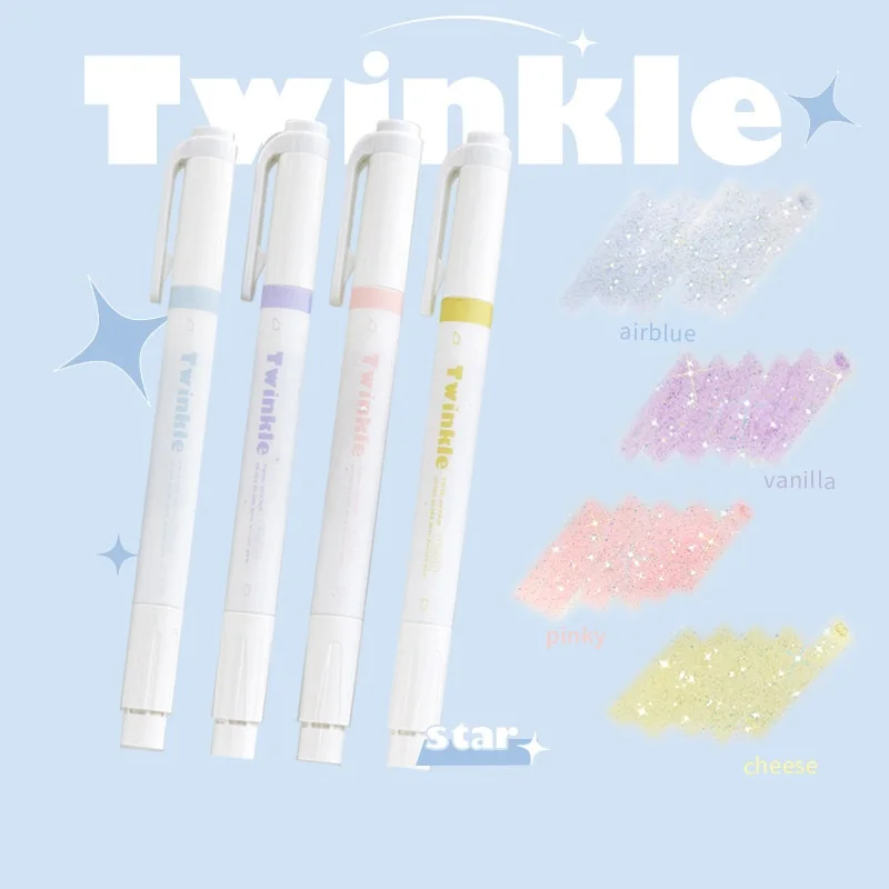 

4pcs Twinkle Color Art Marker Pen Set Bling Bling Double Ended Writing Highlighter Liner for Drawing Album Diary School F969