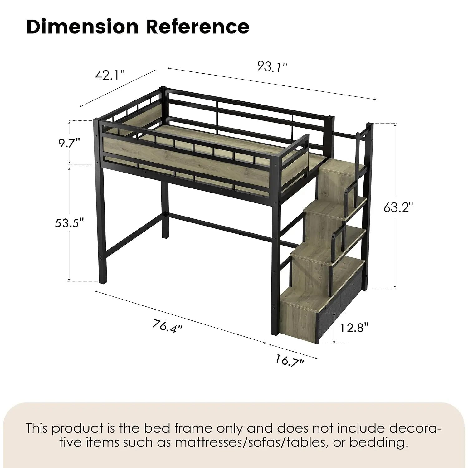 Twin Size Loft Bed with Storage Stairs and Drawers, Upgraded, Heavy Duty Metal, Safety Guardrail