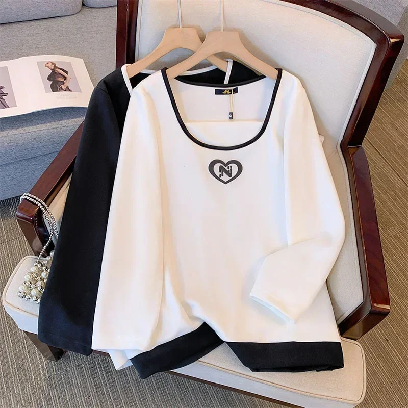 

60-175kg Big Size Women Clothing Large Size Women Slash Neck Long Sleeve Sweatshirt Loose Fashion Tops 5XL 6XL