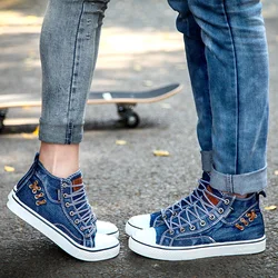 Retro para Denim brezentowe buty wygodne płaskie buty wulkanizowane dla kobiet proste sznurowane trampki męskie Zapatillas Hombre