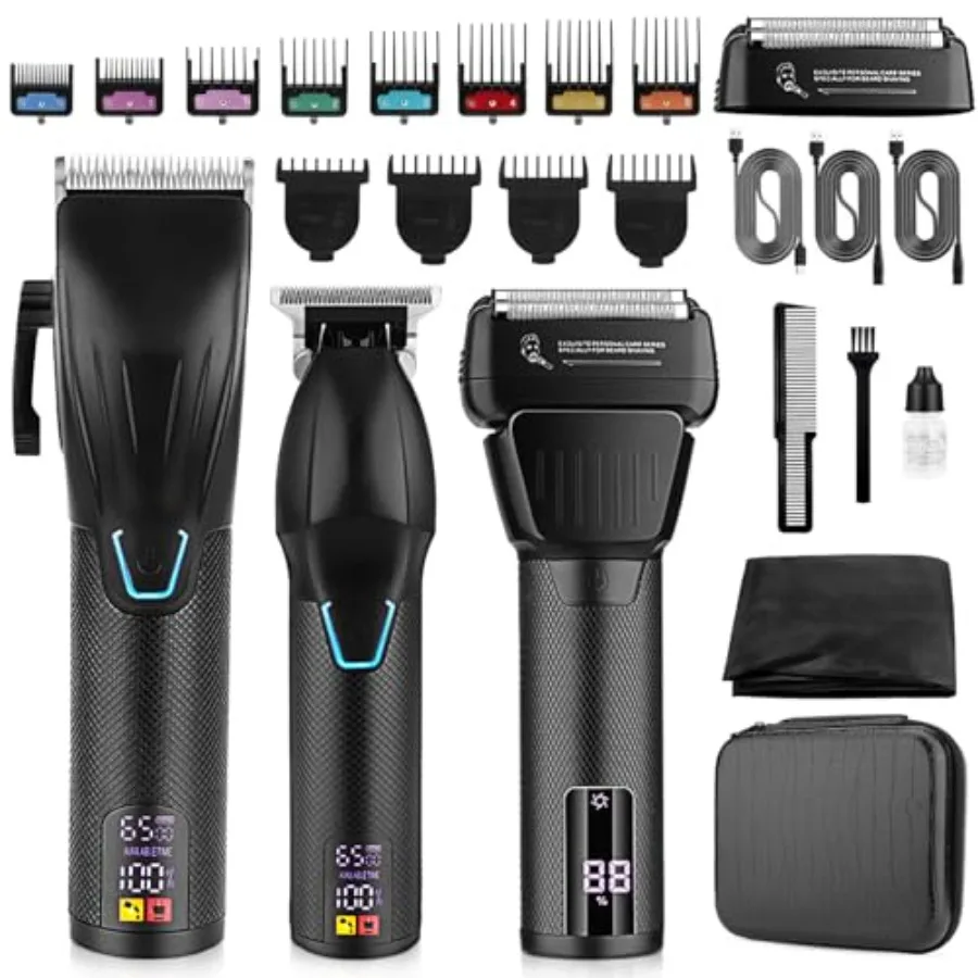 

Cordless Men's Hair Clippers and Trimmer Set with Foil Shaver for Beard Face Hair Cutting and Grooming Professional Barber Kit