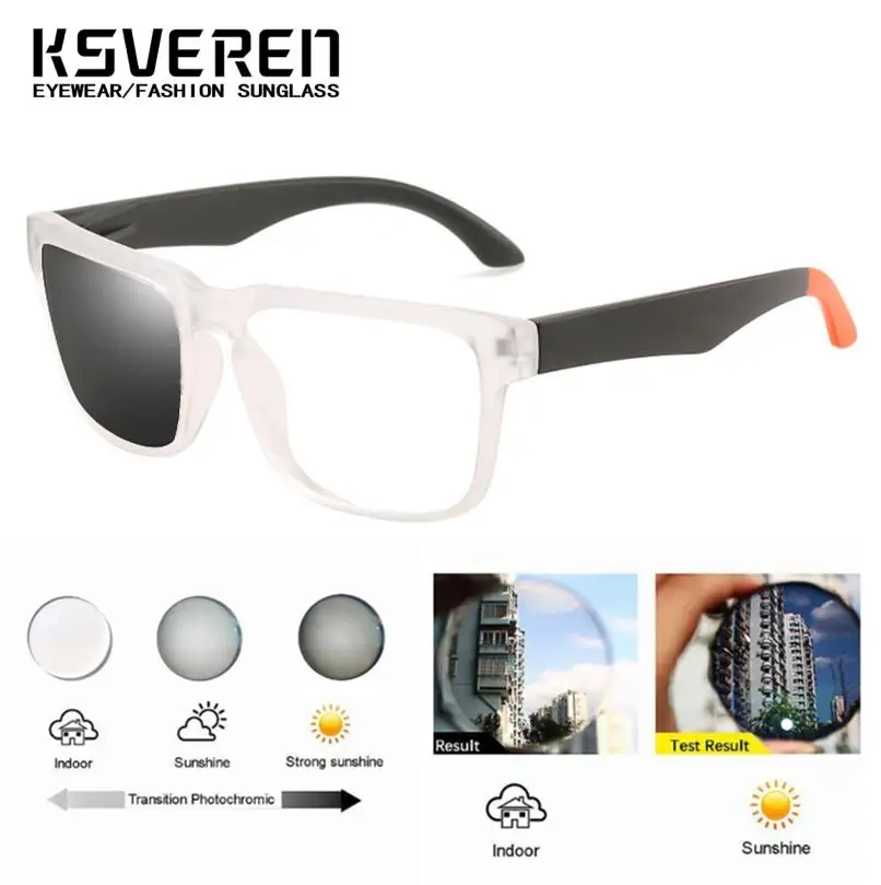 クラシックスクエアフォトクロミック近視メガネ男性デザイナー完成近視眼鏡女性屋外変色スポーツメガネ