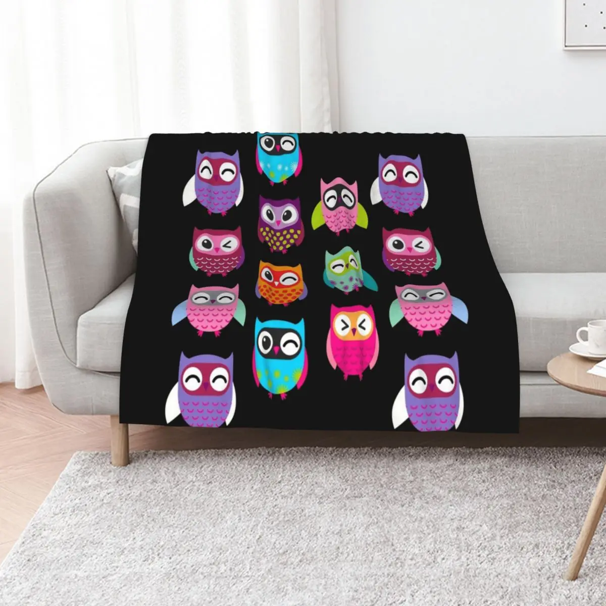 

Cute Colorful Owls Throw Blanket Breathable Lightweight Blanket for Adults Kids