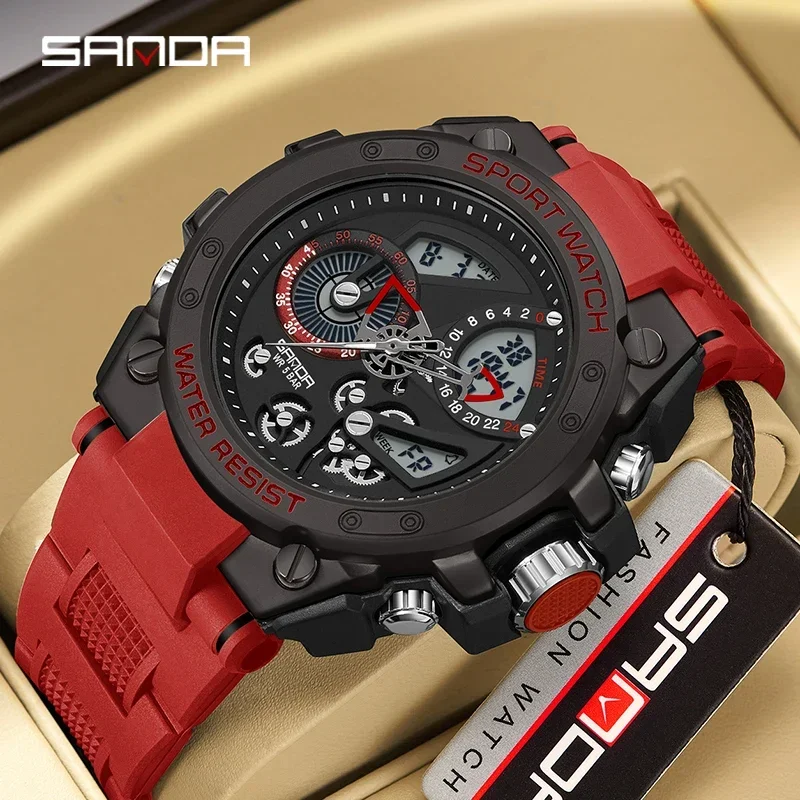 SANDA 9020 Men Watch  Men\'s Watch Electric Watch Multi-Function Fashion Trend Outdoor Luminous Alarm Clock Waterproof Shockproof