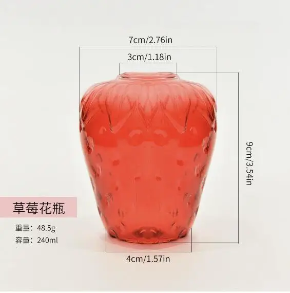 

Red Strawberry Glass Vase Creative Hydroponic Flower Vase Modern Decorative Glass Bottle Cute Home Decor for Living Room Bedroom