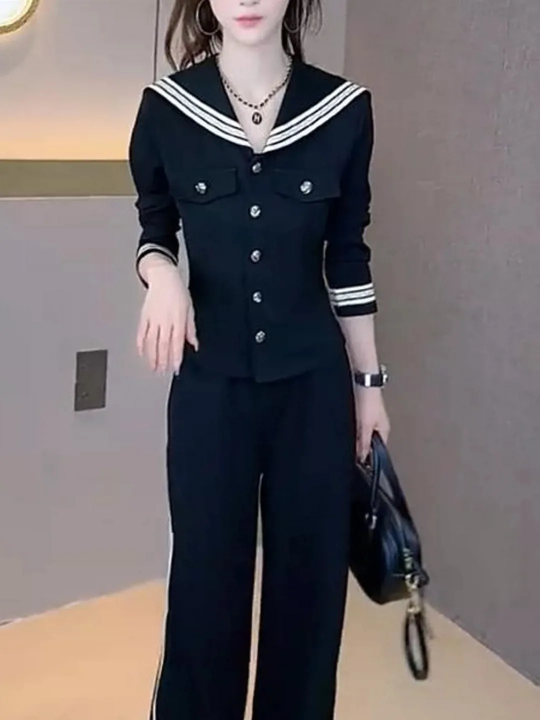 Fashionable Women's Two-Piece Set High Waist Straight Leg Pants And Shoulder Wrap Short Coat Slim Fit Casual Outfit