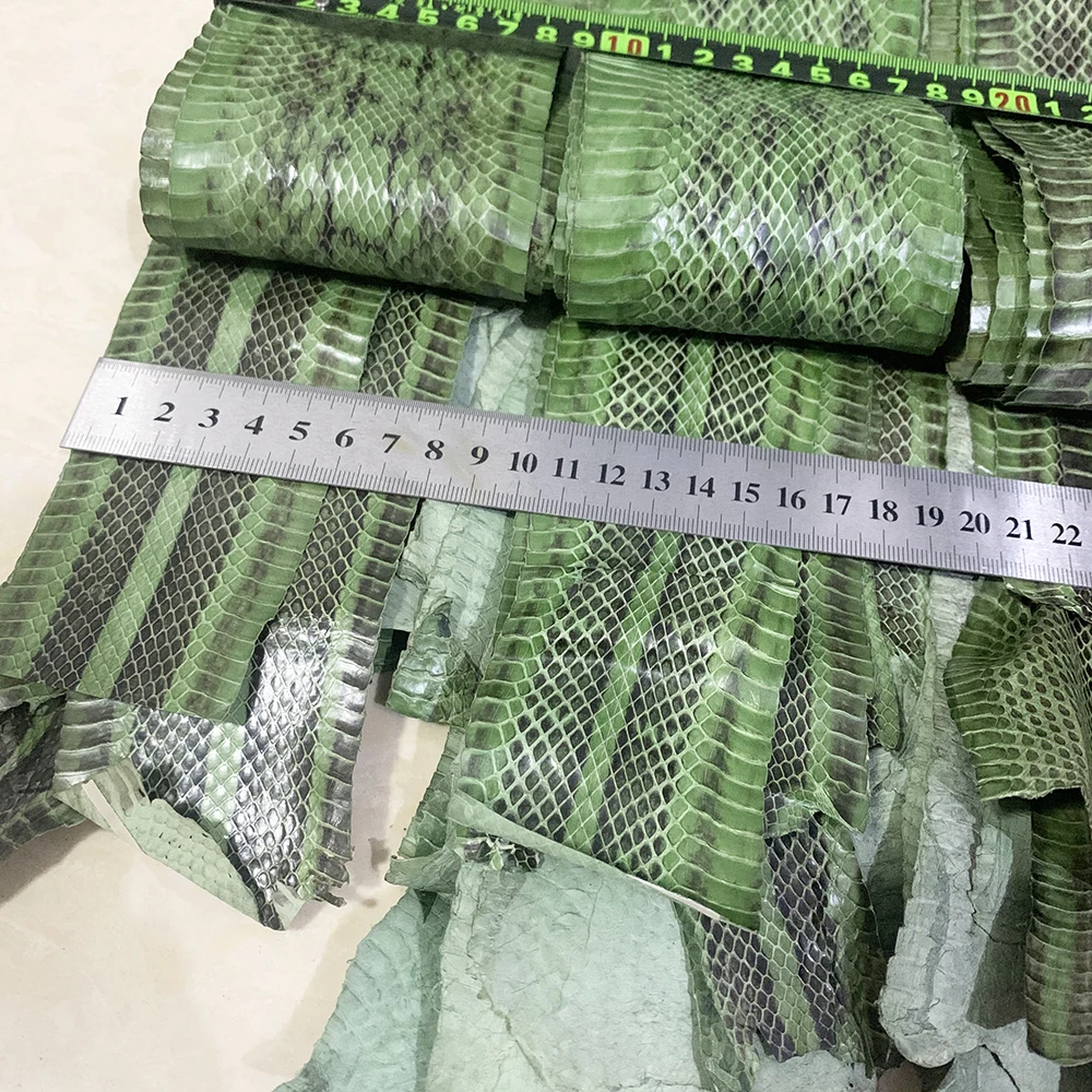 Green printing pattern Natural Leather Snake Skin for Phone Case, Leather Bag, Shoe Belt DIY, Handmade Leather Material