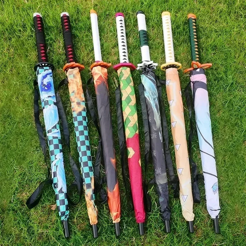 Demon Slayer Katana Umbrella Long UV Blocking Black Parasol Kimetsu No Yaiba Tanjirou Youjurou Real Sabre Umbrella Anime Parasol