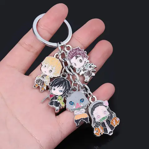 애니메이션 악마 슬레이어 금속 키 체인 Kimetsu no Yaiba Tanjirou Nezuko Agatsuma Zenitsu 그림 펜던트 열쇠 고리 코스프레 쥬얼리