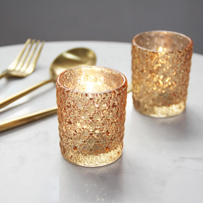 Candle Holder Glass Golden Cup Candlestick Led Tealight Candles For Wedding Table Home Decoration Candle Gift Box Candlesticks