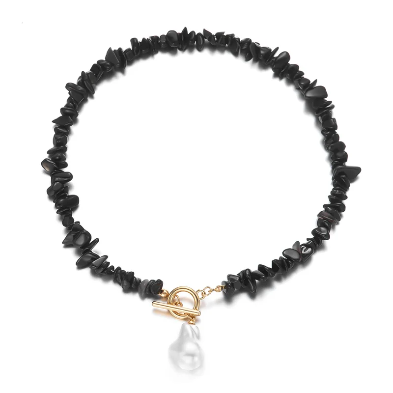 Handgefertigte böhmische Perlenimitat-Anhänger-Halskette, Quarz-Amethyst-Perlen, unregelmäßiges zerkleinertes Stein-Design für Party-Geschenk – Detail 12