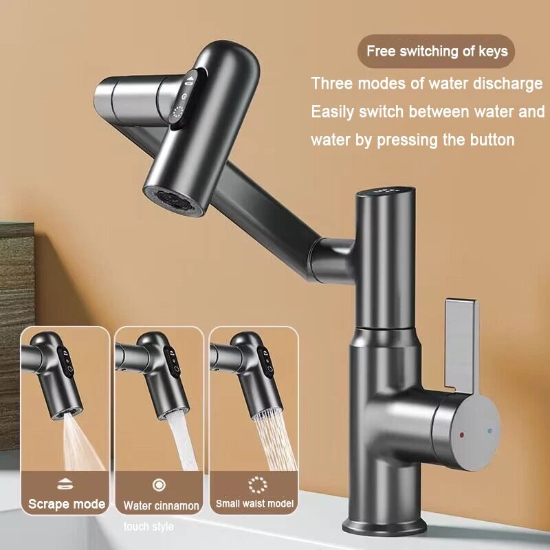 

Washbasin Faucet Single-Hole Rotatable Faucet With Temperature Display Smart Tap 360 Rotating Faucet 3 Hot Cold Stream Sprayer