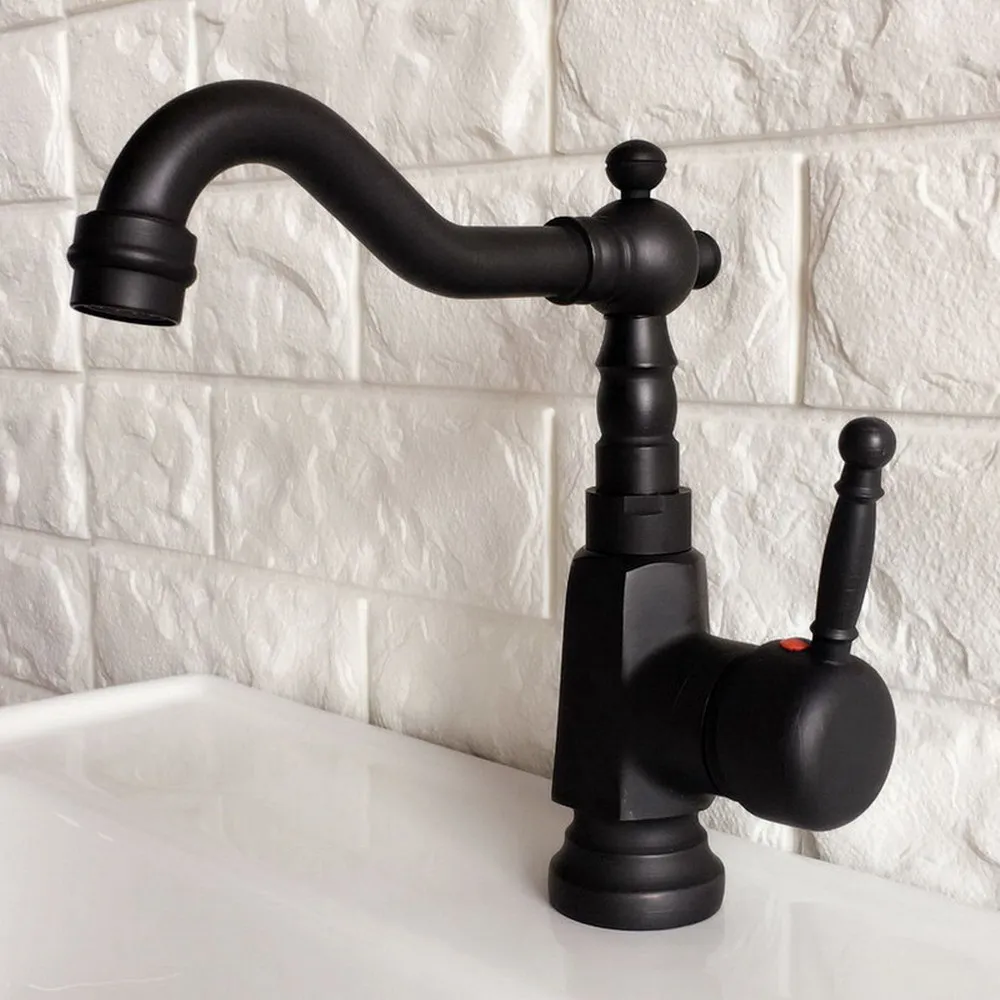 

Black Oil Rubbed Bronze Single Handle Bathroom Basin Faucet Vessel Sink Mixer Taps Swivel Spout Cold & Hot Water Faucets tnf351