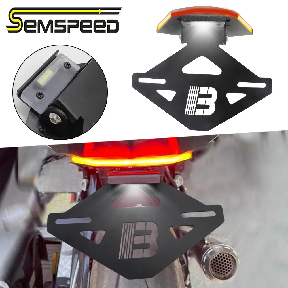 Semspeed For BMW S1000RR 2021-2022 Folding Short Rear License Plate Holder with Streamer Turn Signal Light Fender Eliminator