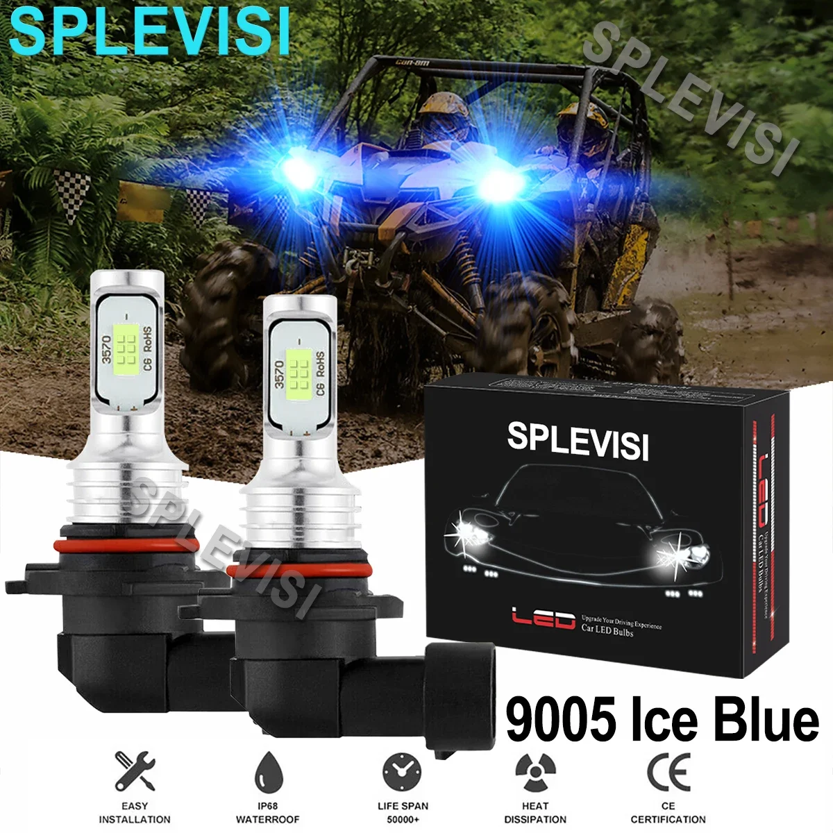 

2x70W 8000K Ice Blue LED 9005 HB3 Headlights Kit For Can-Am Commander 1000 2011-2019 800 2011-2015