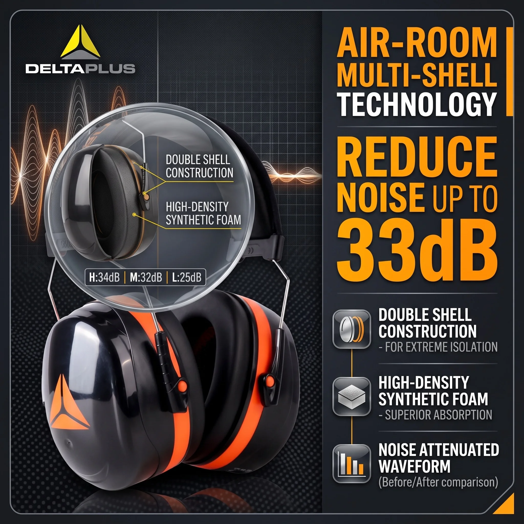 Delta Plus Interlagos Light Hearing Protection Earmuffs Noise Canceling Ear Protection Earmuffs for Shooting Industrial Work