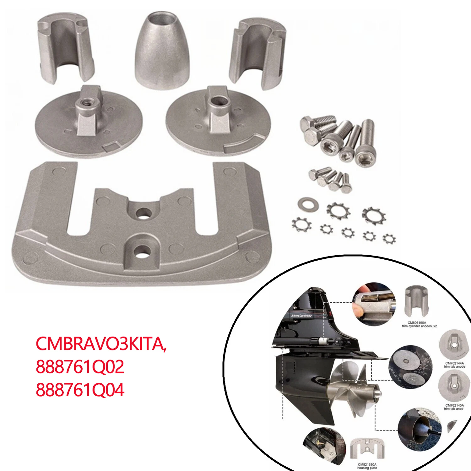 Aluminum Anode Kit Fits for 2004+ Mercruiser Bravo 3 III Drives Sterndrives Replace for CMBRAVO3KITA, 888761Q02, 888761Q04