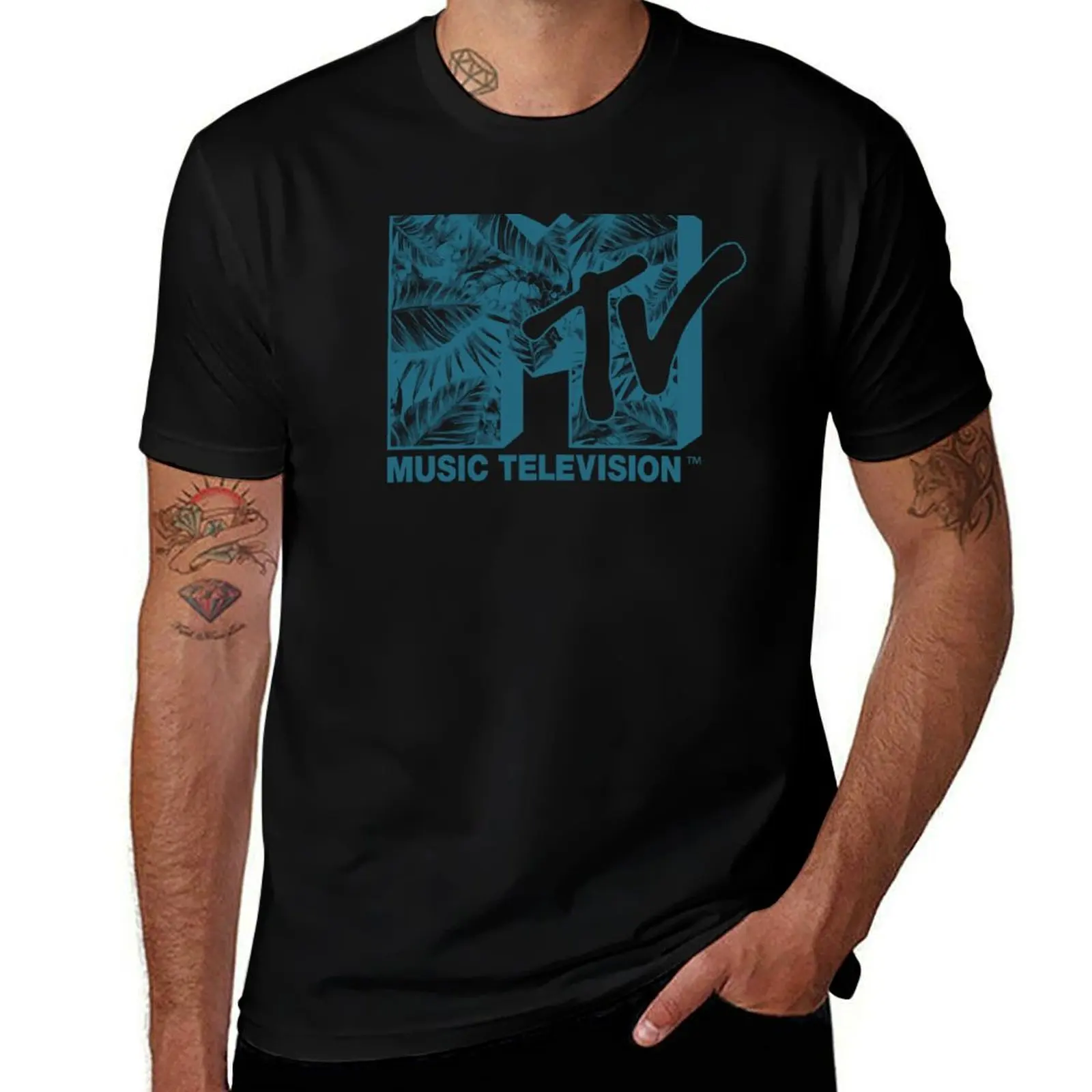 

MTV Deep Teal Tropical Style Logo T-Shirt summer tops hippie clothes customs mens graphic t-shirts