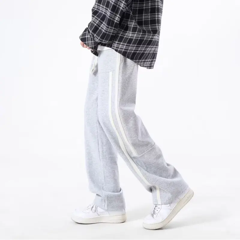 Summer New Men\'s Casual Pants, Loose Straight Leg Sports Long Pants Trendy And Versatile Thin Black Leg Binding Sweatpants