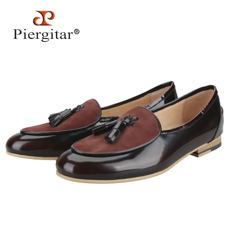Piergitar Brand Hand-Polish Genuine Leather Slip-On Loafers With Handmade Tassels Design Men's Casual Shoes Plus Size Slippers