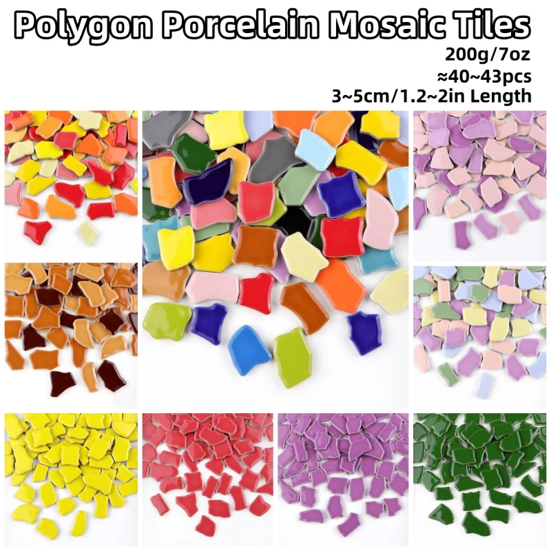 200g/7oz(Approx. 40~43pcs) Polygon Porcelain Mosaic Tiles 3~5cm/1.2~2in Length Irregular Ceramic Tile DIY Craft Materials