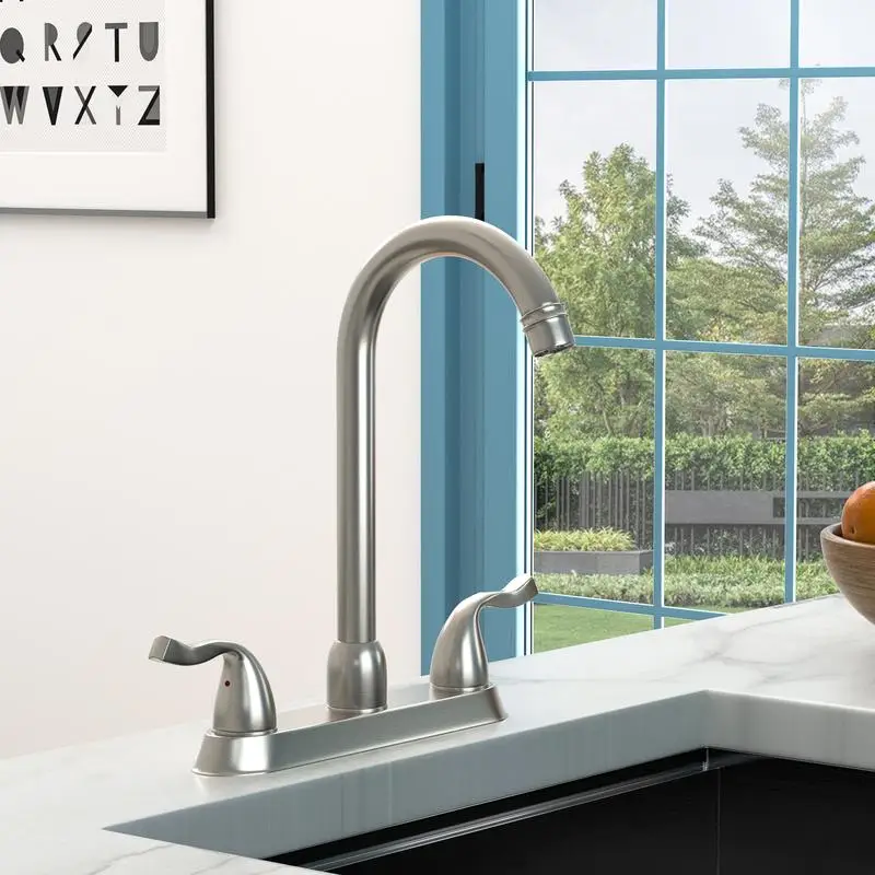 صنبور حوض المطبخ بمقبضين من النيكل المصقول لتركيب 3 فتحات، رافعة مزدوجة، تصميم حديث، سهل التركيب، متين و #3