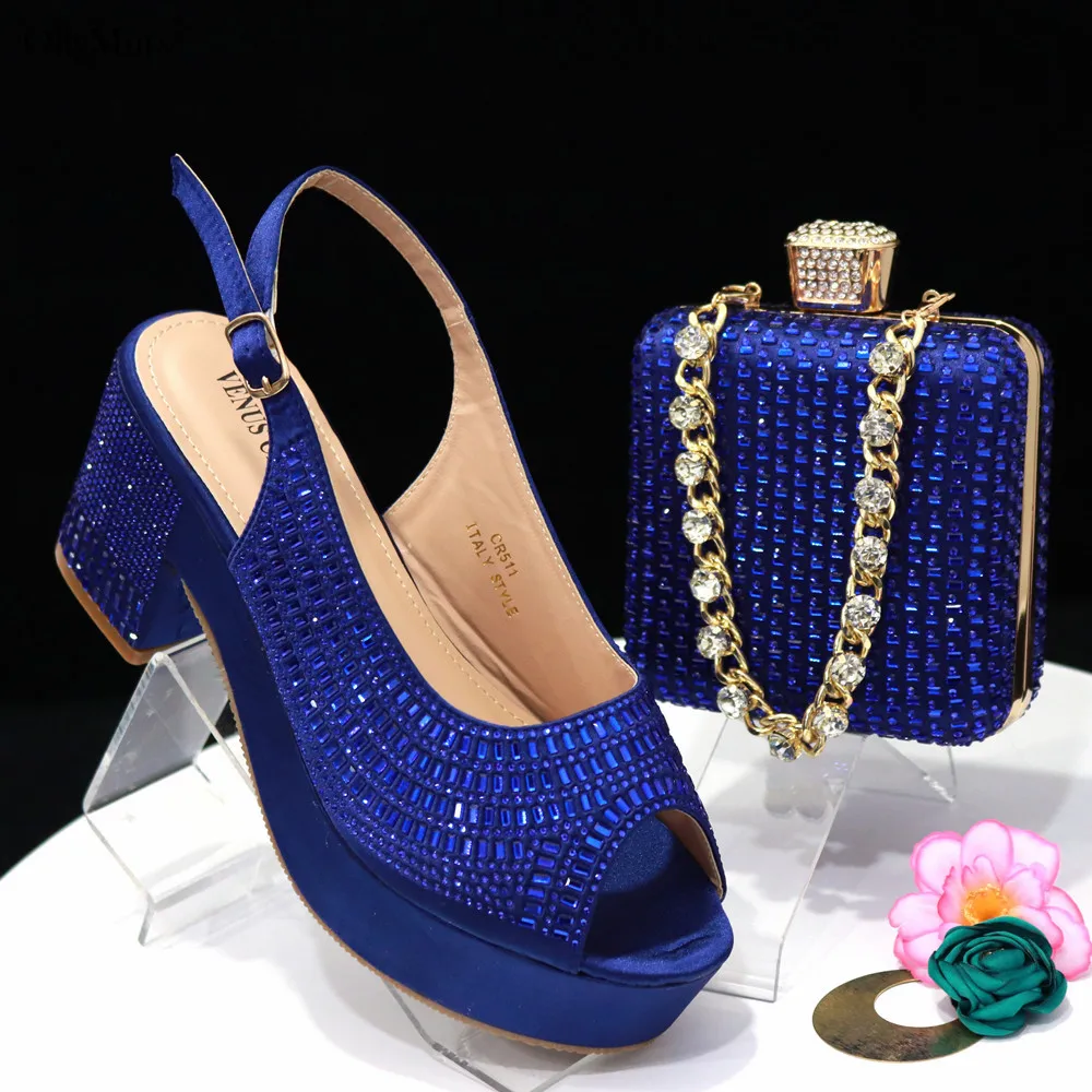 

Newest Nigerian Rhinestone Comfotable Heels Shoes With Bag Set Bag Set Ladies Style Sandal Shoes And Bag Set For Wedding Party