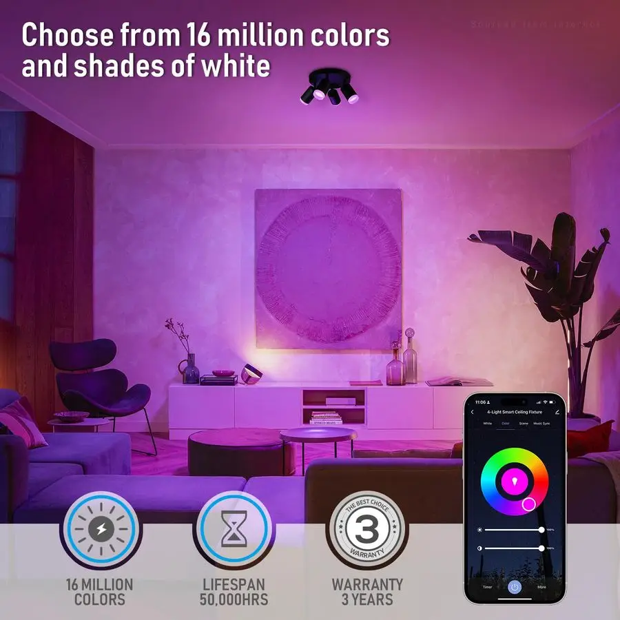 Умный светодиодный потолочный прожектор, потолочные точечные светильники с регулируемой яркостью в помещении, 4 светильника для скрытого монтажа, работа с усилителем Wi-Fi 2,4 ГГц Blueto