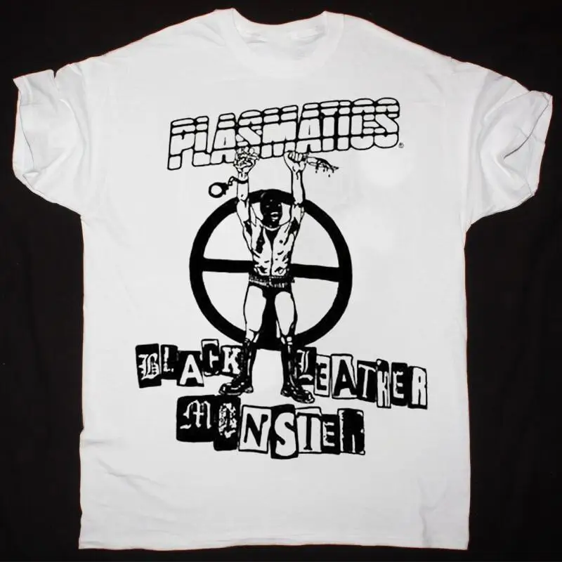 Vtg Plasmatics Camiseta blanca de algodón Monster de cuero negro S 5XL