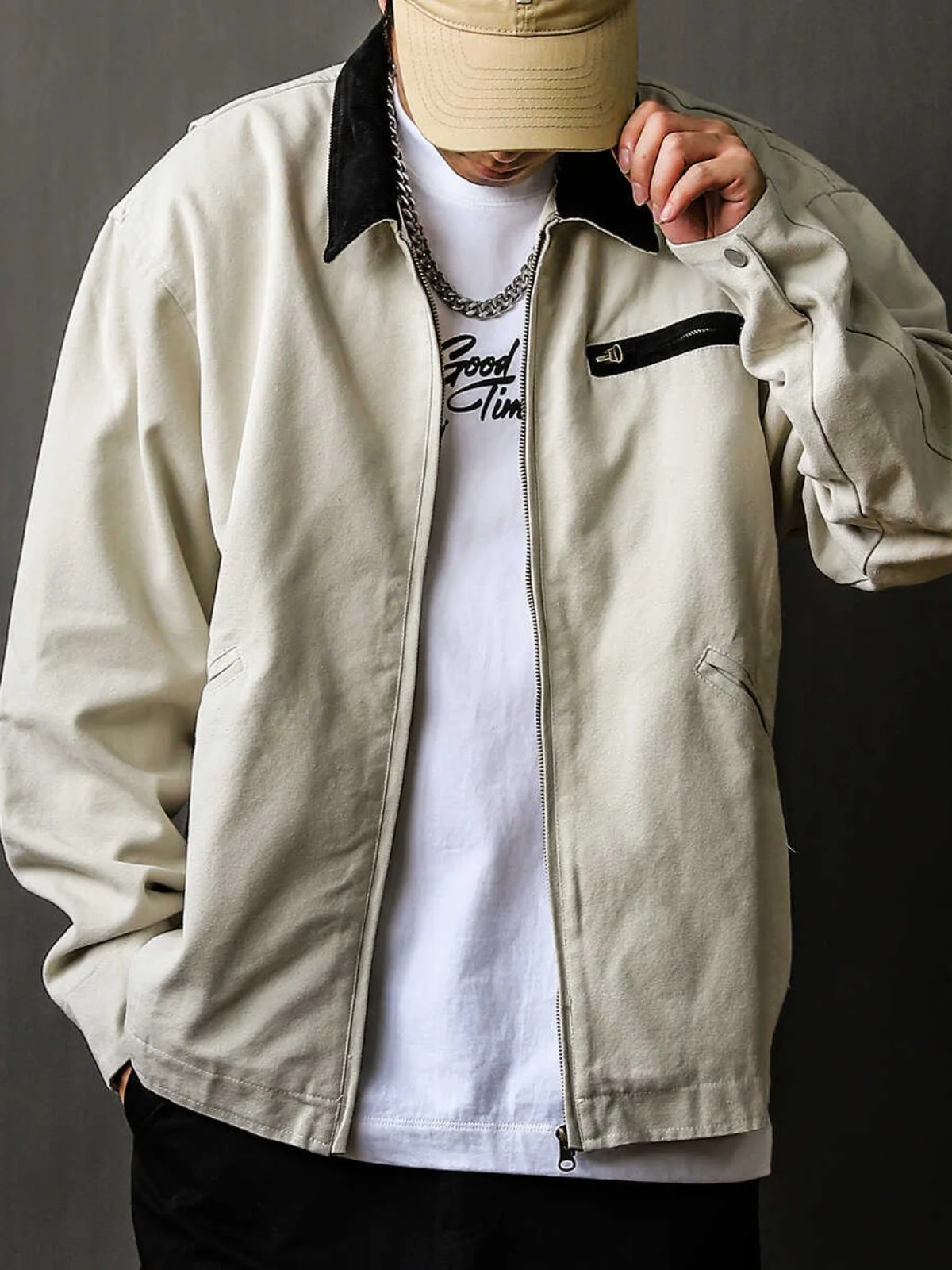 

Американская ретро-куртка в рабочем стиле, однотонная, мужская, универсальная, весенне-осенняя, на молнии, с длинными рукавами, молодежная, модная