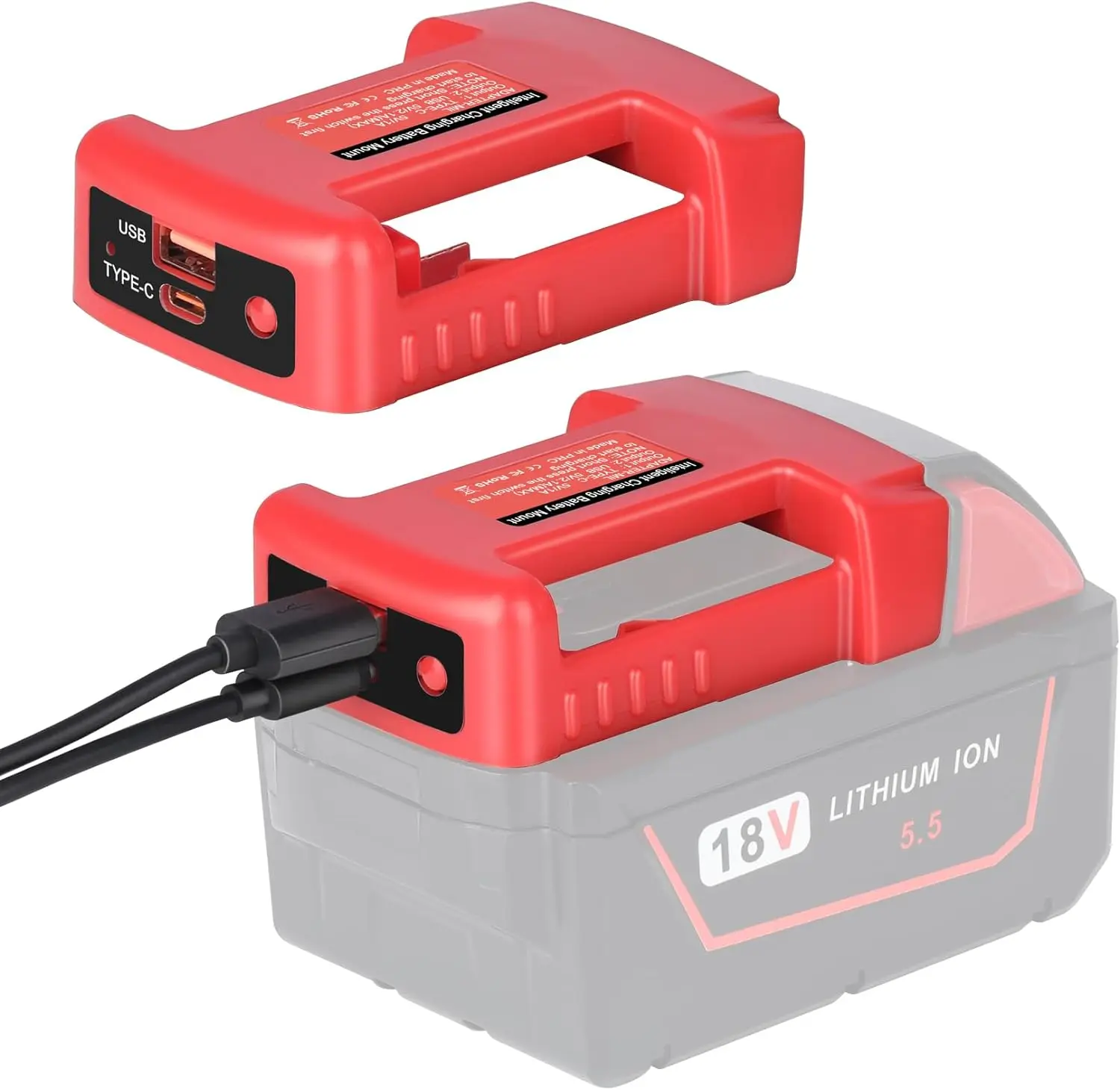 Adaptador de Carregador Usb Compatível para Milwaukee Bateria 18v Porta de Saída Dupla com Interface de Carregamento Usb e tipo c Adaptador Apenas