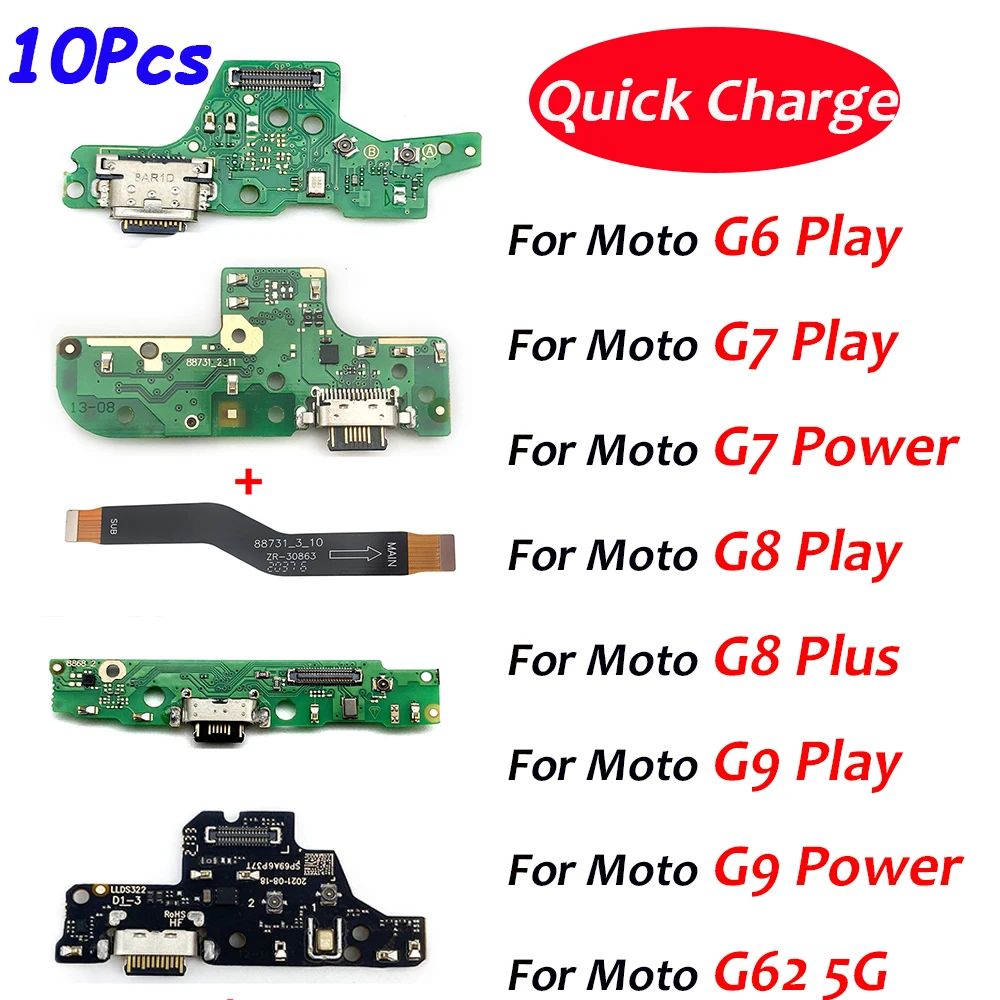 

10Pcs USB Charging Port Board Flex Cable Connector For Moto G7 Power G9 Play G8 Plus G41 G100 Microphone Module + Mainboard Flex