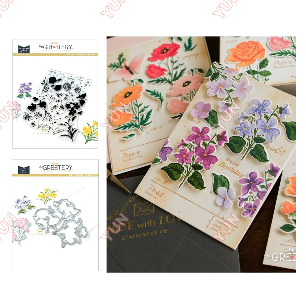 July New Product Birth Month Blooms Q1 Metal Cutting Dies and Stamps 2024 Scrapbooking Birthday Cards Diary Decoration Molds DIY